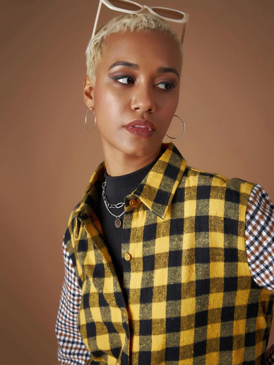 Women Yellow Flannel Check Colourblock Regular Shirt