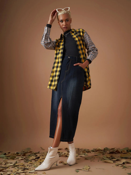 Women Yellow Flannel Check Colourblock Regular Shirt