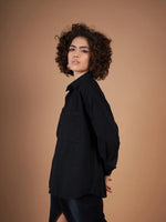 Women Black Twill Oversized Shirt