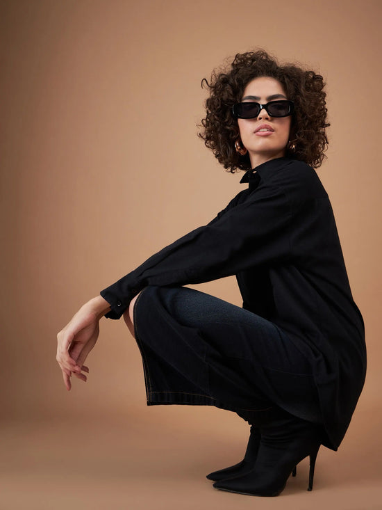 Women Black Twill Oversized Shirt