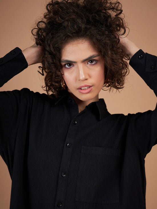 Women Black Twill Oversized Shirt