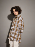 Women Brown Yarndyed Back Cris Cross Detail Oversized Shirt