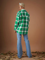 Women Green Yarndyed Check Oversized Shirt