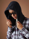 Women White Yarndyed Check Hooded Oversized Shirt