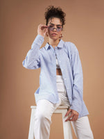 Women Blue & White Striped Oversized Shirt