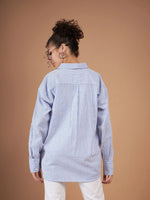 Women Blue & White Striped Oversized Shirt