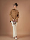 Women Brown Cotton Poplin Oversized Shirt