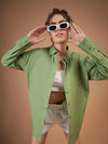 Women Olive Cotton Poplin Oversized Shirt