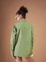 Women Olive Cotton Poplin Oversized Shirt