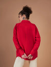 Women Red Cotton Poplin Oversized Shirt