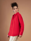 Women Red Cotton Poplin Oversized Shirt