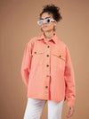 Women Solid Standard Orange Collared Neck Full Sleeve Jacket