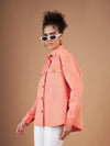 Women Solid Standard Orange Collared Neck Full Sleeve Jacket