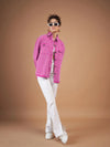 Women Solid Standard Pink Collared Neck Full Sleeve Jacket