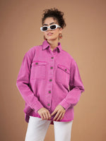 Women Solid Standard Pink Collared Neck Full Sleeve Jacket