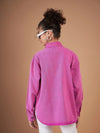 Women Solid Standard Pink Collared Neck Full Sleeve Jacket