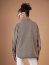 Women Solid Standard Beige Collared Neck Full Sleeve Jacket