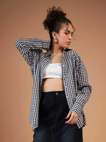 Women Black & White Yarn Dyed Check Oversized Shirt