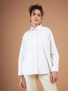 Women White Cotton Poplin Back Placket Shirt