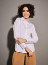 Women White Poplin Pleated Fold Slim Waist Shirt