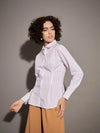 Women White Poplin Pleated Fold Slim Waist Shirt