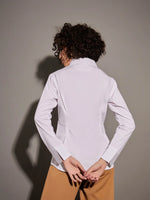 Women White Poplin Pleated Fold Slim Waist Shirt