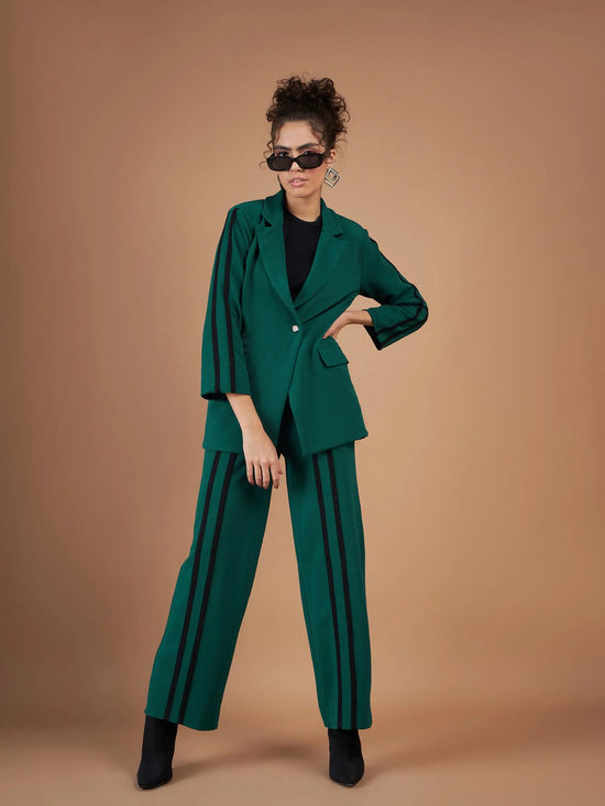 Women Emerald Contrast Tape Blazer With Straight Pants