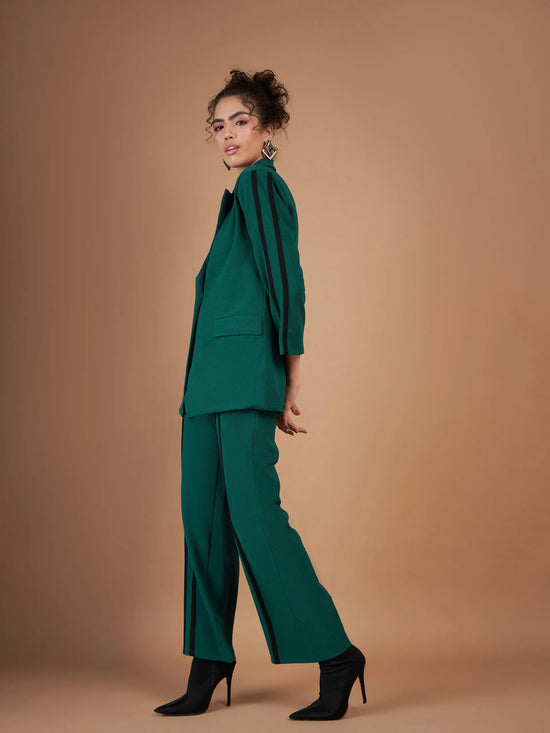 Women Emerald Contrast Tape Blazer With Straight Pants