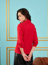 Women Red Embroidered Placket Shirt