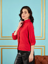 Women Red Embroidered Placket Shirt