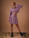 Women Red Yarndyed Check Crop Shirt With Mini Skirt