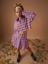 Women Red Yarndyed Check Crop Shirt With Mini Skirt