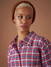 Women Red Yarndyed Check Crop Shirt With Mini Skirt