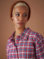 Women Red Yarndyed Check Crop Shirt With Mini Skirt