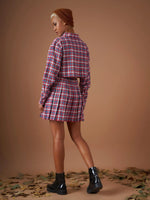 Women Red Yarndyed Check Crop Shirt With Mini Skirt