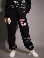 Women Black Lovely Fun Club Printed Joggers