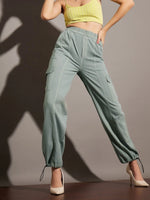 Women Grey Twill Multi Pocket Cargo Pants