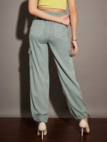 Women Grey Twill Multi Pocket Cargo Pants