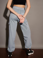 Women Light Blue Twill Multi Pocket Cargo Pants