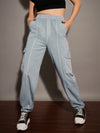 Women Light Blue Twill Multi Pocket Cargo Pants