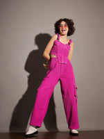 Women Pink Corduroy Multi Pocket Cargo Pants