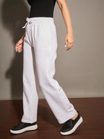 Women White Fleece Track Pants