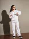 Women White Fleece Track Pants