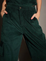 Women Emerald Corduroy Multi Pocket Cargo Pants