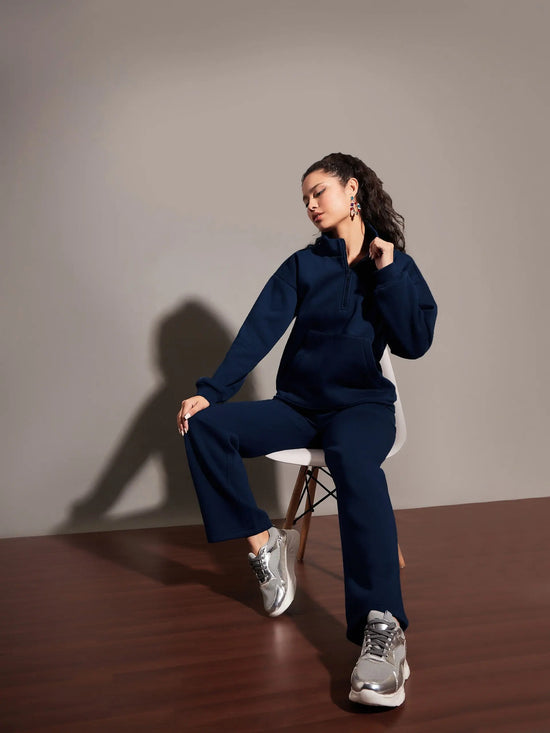 Women Navy Fleece Track Pants