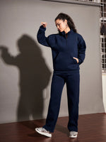 Women Navy Fleece Track Pants