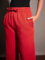 Women Red Fleece Track Pants