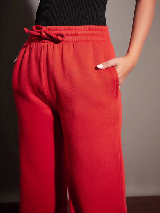 Women Red Fleece Track Pants