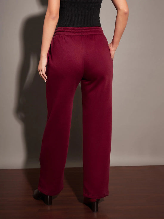 Women Maroon Fleece Track Pants