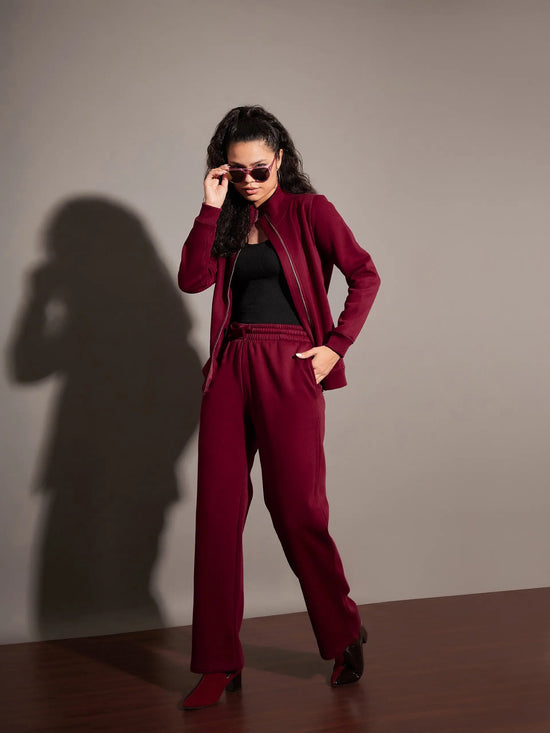 Women Maroon Fleece Track Pants